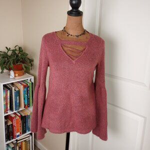 Y2K Bell Sleeve Sweater Super Soft Red Cutout Knit American Eagle Outfitters M